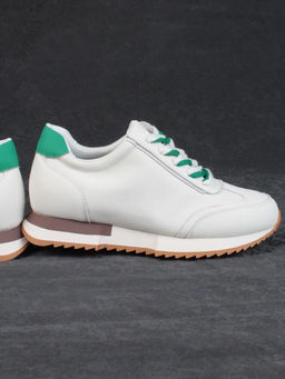 05-PDJ66-2 BEIGE/GREEN Кроссовки женские (натуральная кожа)
