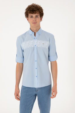 Erkek A__k Mavi Uzun Kollu G_mlek Sepette S_rpriz _ndirim