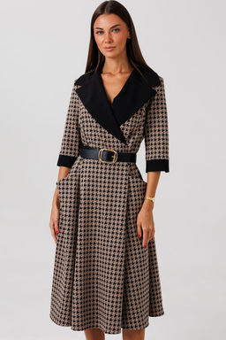 Платье Lars Style 1128 капучино черный принт