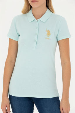 Женская базовая футболка цвета водного зеленого цвета с воротником-поло Неожиданная скидка в корзине - U.s. polo assn фото 6