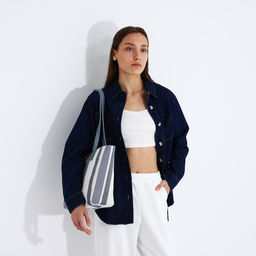 Сумка-шопер на молнии, цвет голубой/белый - Simaland фото 4