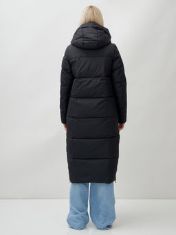 Пальто утепленное стеганное зимнее с капюшоном женское черного цвета 9608Ch - Mtforce фото 4