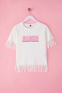 Ekru K?z Cocuk %100 Pamuk Slogan Bask?l? Regular Kal?p Puskullu K?sa Kol Orme T-Shirt TKDSS25TS00067 - Trendyolmilla фото 3