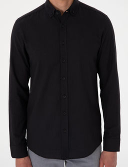 Siyah Keten G_r_n_ml_ Slim Fit Uzun Kollu G_mlek