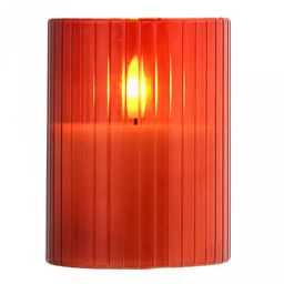 Свеча в цветной колбе, восковая, светодиодная на батарейках д7,5см h10см, свет теплый, с мерцанием, колба стекло, цвет терракотовый, питание от 2-х батареек АА (в комплект не входят), в коробке (Китай)