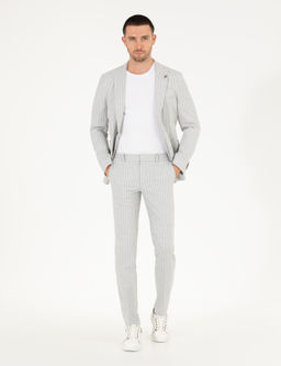 Gri Ex. Slim Fit _izgili Spor Tak_m Elbise