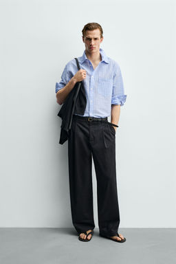 CAMISA RAYAS EFECTO ARRUGADO / Celeste