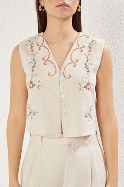 TRENDYOLMILLA Bej Regular Nak?s Detayl? Dokuma Yelek TWOSS25YE00034  фото 3