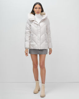 Куртка зимняя женская из овчина стильная и модная бежевого цвета 7348B - Visdeer фото 15