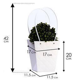 Цена за 10 шт. Сумка для цветов тиснение белая влагостойкая, 17x17-11.5x11.5-20 см