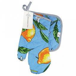 Кухонный комплект "Лимон, вид 4": прихватка-варежка 15х30см + прихватка 20х20см, рогожка 171г/м2, хлопок 100%, наполнитель - ватин 280г/м2, на пластмассовом подвесе, "Домашняя мода" (Россия)