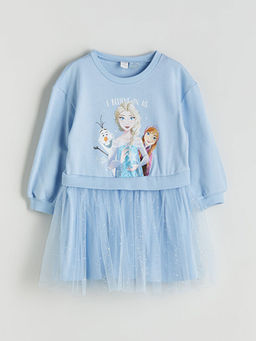 Bisiklet Yaka Frozen Bask?l? K?z ?ocuk Elbise