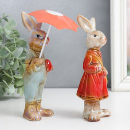 Цена за 2 шт. Фигурка керамика «Заюшка - под зонтом», 15.5×4.5×5 см, МИКС