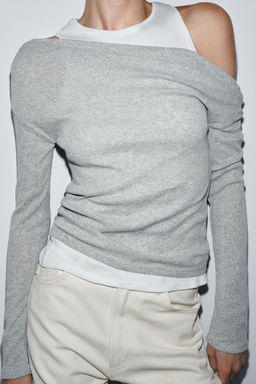 ASYMMETRIC LAYERED-EFFECT T-SHIRT - Zara фото 4