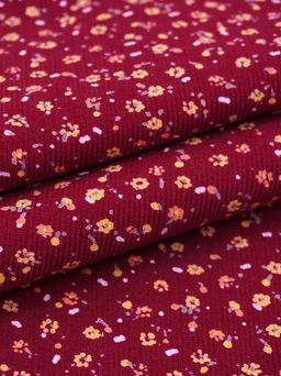 Микровельвет Маленькие лютики на темно-малиновом, ш.1.1м, хлопок-100%, 130гр/м.кв - Купава фото 4