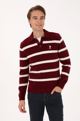 Erkek Regular Fit Polo Yaka Bordo Kazak