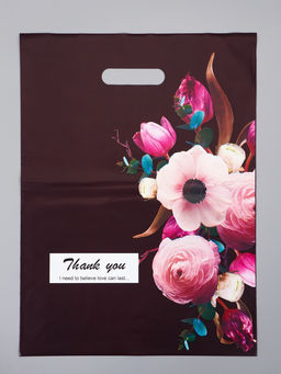 Цена за 50 шт. Пакет полиэтиленовый с вырубной ручкой "Букет" 30 х 40 см 60 мкм