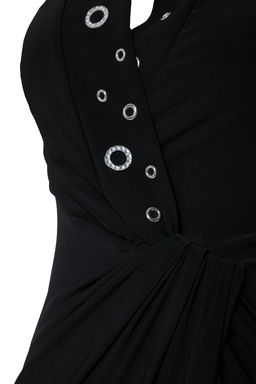 TRENDYOLMILLA Siyah Kruvaze Yaka Aksesuar Detayl? Orme Midi Elbise TPRSS25EL00052