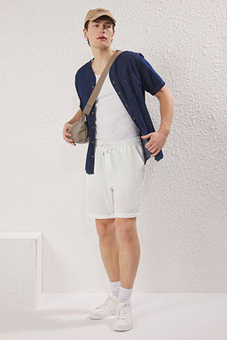 Beyaz Oversize Keten G_r_n_ml_ D_k_ml_ Yazl_k _ort & Bermuda TMNSS25SR00004