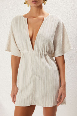 Trendyolmilla Ekru Dokuma Buzgu Detayl? Muslin Plaj Elbisesi TBESS25EL00065  фото 4