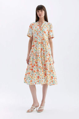 Платье миди с короткими рукавами и V-образным вырезом с рисунком - Defacto фото 7