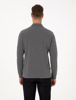 Antrasit Melanj Slim Fit K_vr_lmaz Fermuarl_ Polo Yaka Basic Pike Sweatshirt - Pierre cardin фото 5