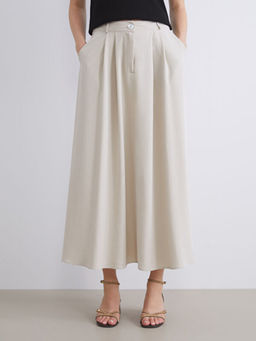 Keten Kar???ml? Pileli Etek