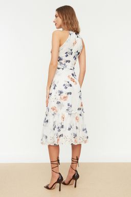 TRENDYOLMILLA Lacivert Cicek Desenli A Kesim Halter Yaka Astarl? Midi Dokuma Elbise TWOSS19LJ0200 фото 13