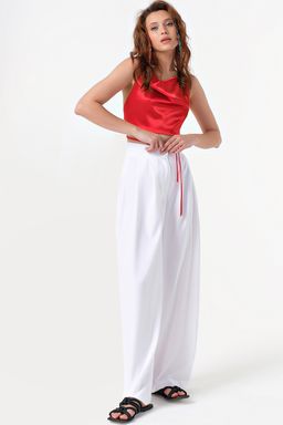 Кроп-топ атласный на бретелях красный ONE SIZE