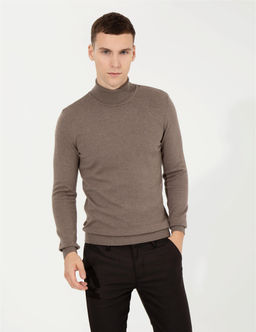 Vizon Melanj Slim Fit Bal_k__ Yaka Basic Triko Kazak