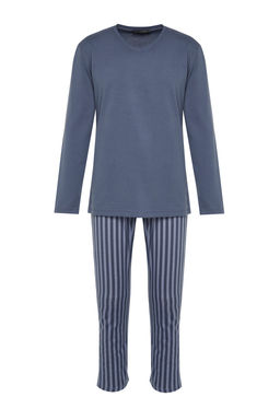 TRENDYOL MAN Ac?k Mavi Regular Fit Bask?l? Orme %100 Pamuk Pijama Tak?m? THMAW21PT0715 - Trendyolmilla фото 9