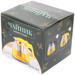 Чайник заварочный стеклянный 1100мл "Ассорти", микс цветов