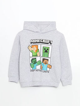 Kap??onlu Minecraft Bask?l? Erkek ?ocuk Kal?n Sweatshirt