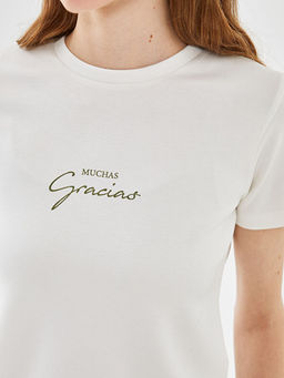 Bisiklet Yaka Bask?l? Kad?n Ti??rt