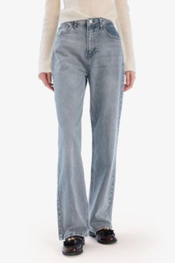 Straight Wide Yuksek Bel Uzun Jean Y?kamal? Pantolon