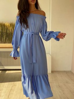 Платье с открытыми плечами голубое - Martichelli фото 5