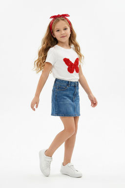 Ekru K?z Cocuk %100 Pamuk Kelebek Desenli Regular/Normal Kal?p K?sa Kol Orme T-Shirt TKDSS25TS00035 - Trendyolmilla фото 8