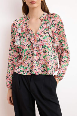 Pembe Cicekli F?rf?r Detayl? Saten Dokuma Bluz TWOSS26BZ00394 - Trendyolmilla фото 3