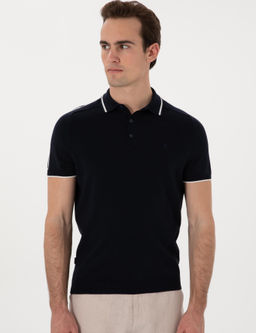 Lacivert Slim Fit D__meli Polo Yaka Triko Ti__rt