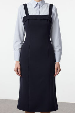 TRENDYOLMILLA Lacivert Cizgili Gomlek Detayl? Vucuda Oturan Mini Dokuma Elbise TWOAW25EL00423 фото 9