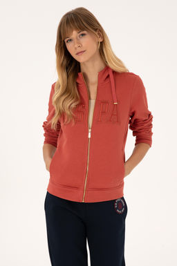 Kad_n Kiremit Fermuarl_ Kap__onlu Basic Sweatshirt