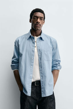 CAMISA ALGOD?N SOFT / Azul claro - Zara фото 2