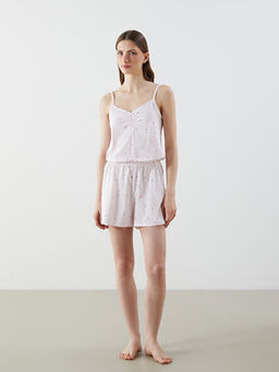 V Yaka Desenli Ask?l? Kad?n ?ortlu Tulum Pijama