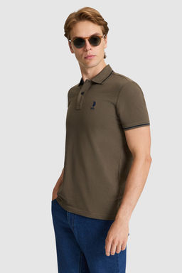 Erkek Koyu Haki Slim Fit Polo Yaka Basic Ti__rt