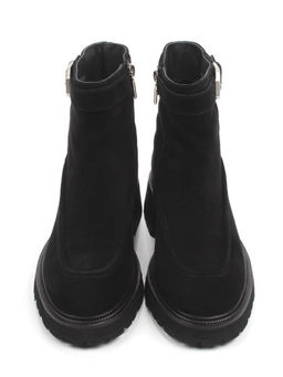 01-A51-4B BLACK Ботинки демисезонные женские (натуральная замша, байка)