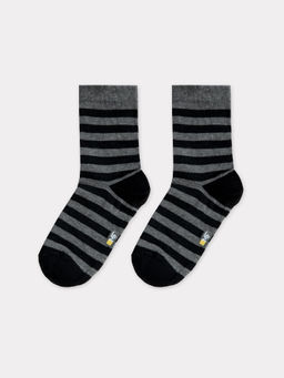 Цена за 5 пар! Носки детские темно-серые с рисунком в виде поперечных полосок - Mark formelle фото 3