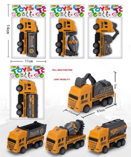 Цена за 2 шт. Инерц. "Fenming" 8,5*4,5см "Стройтехника" (399-458) бетономешалка, экскаватор, грузовик, цистерна; с подвижными эл-тами, в пакете