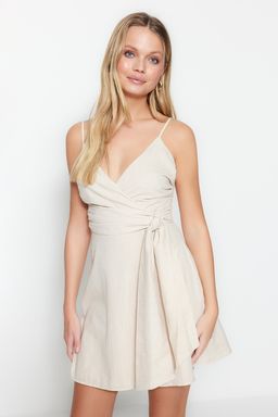 TRENDYOLMILLA Tas Kusakl? A Kesim Mini Kruvaze Yaka Dokuma Keten Gorunumlu Elbise TWOSS19XN0008 фото 2