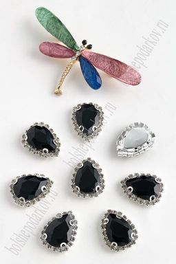 Стразы пришивные в серебряной оправе 17*23 мм "Капля" (5 шт) SF-2052, черный №16