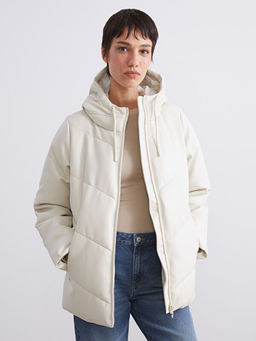 Kap??onlu Kad?n Deri G?r?n?ml? Mont